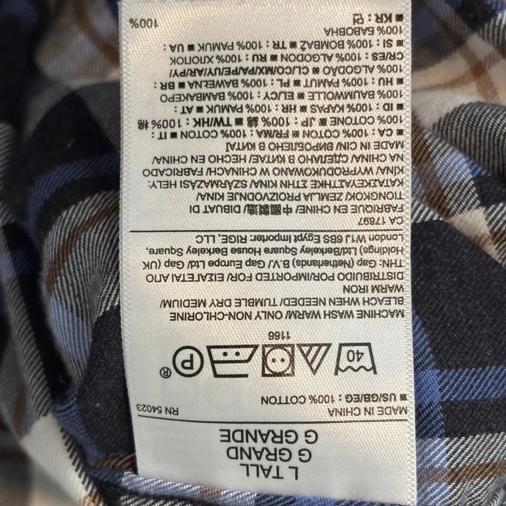 Banana Republic Men's Large Tall‎ Button Down Shirt Plaid Luxe Flannel Slim Fit
